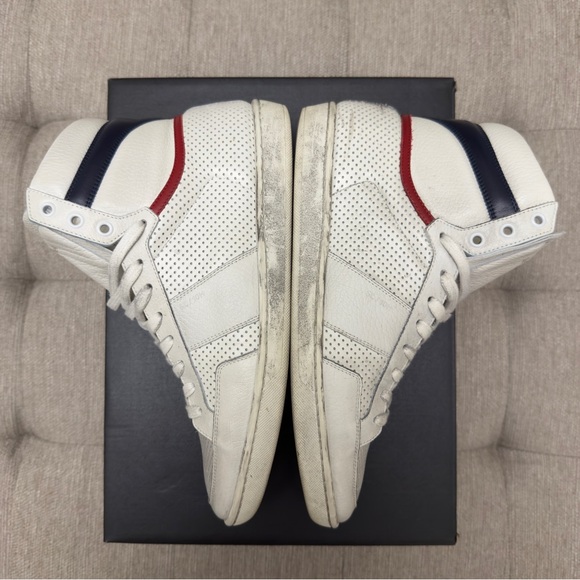 Saint Laurent Men’s SL10H Distressed High Tops with Blue & Red stripe sz 41 - Picture 9 of 14